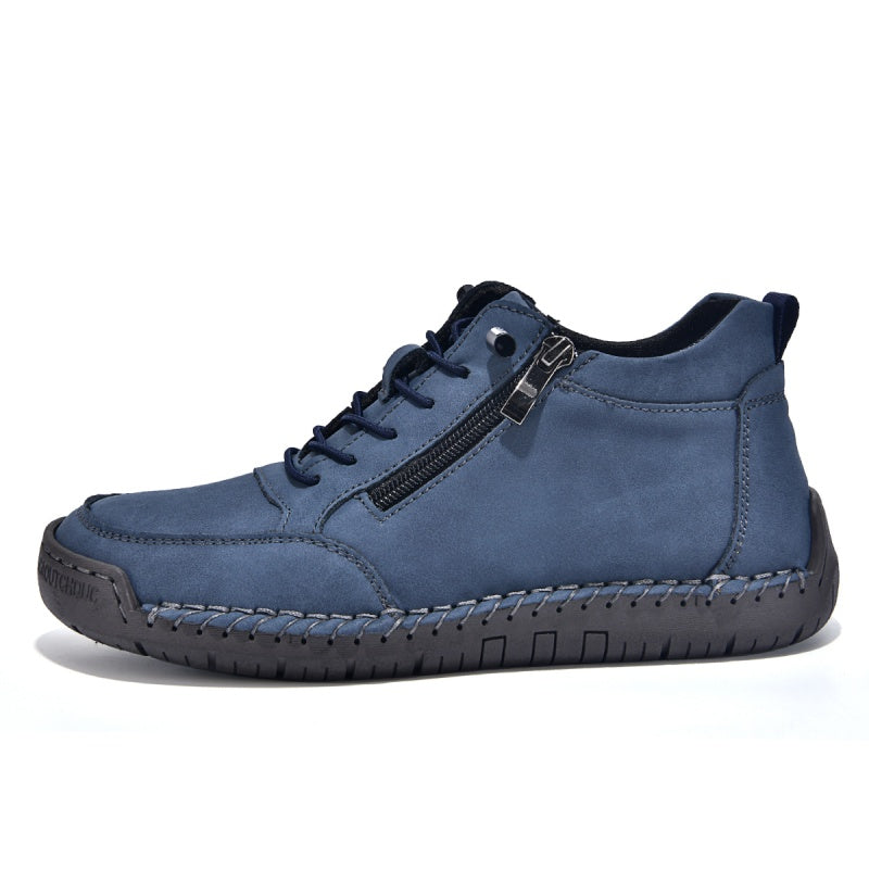 Men’s Handmade Leather Work & Outdoor Shoes – Side Zipper, Arch Support, Wide Fit, Comfortable Non-Slip Sole for All-Day Wear