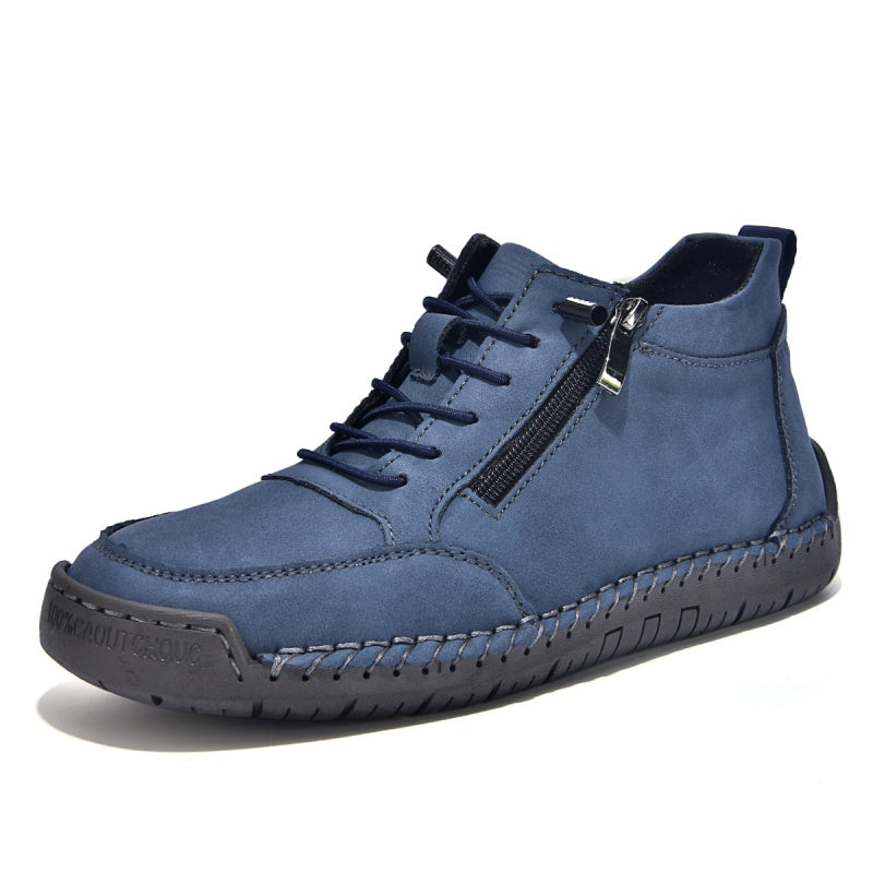 Men’s Handmade Leather Work & Outdoor Shoes – Side Zipper, Arch Support, Wide Fit, Comfortable Non-Slip Sole for All-Day Wear