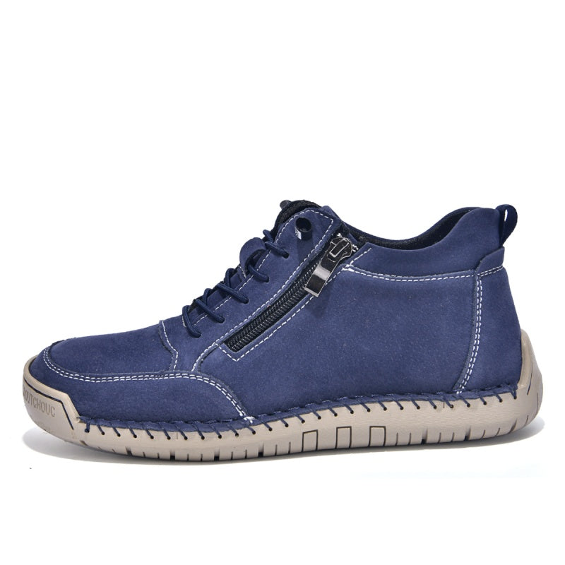 Men’s Handmade Leather Work & Outdoor Shoes – Side Zipper, Arch Support, Wide Fit, Comfortable Non-Slip Sole for All-Day Wear