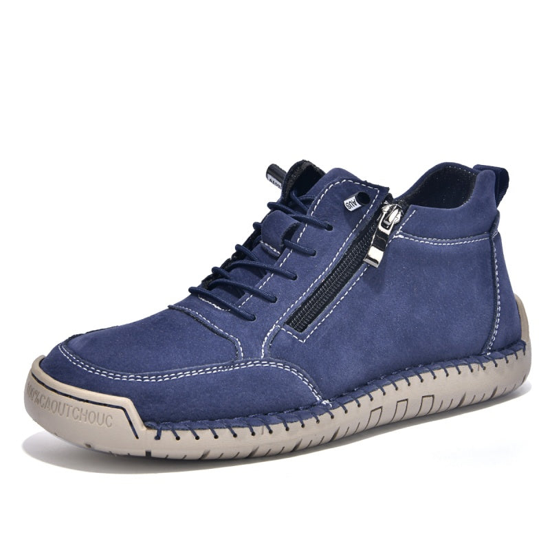 Men’s Handmade Leather Work & Outdoor Shoes – Side Zipper, Arch Support, Wide Fit, Comfortable Non-Slip Sole for All-Day Wear