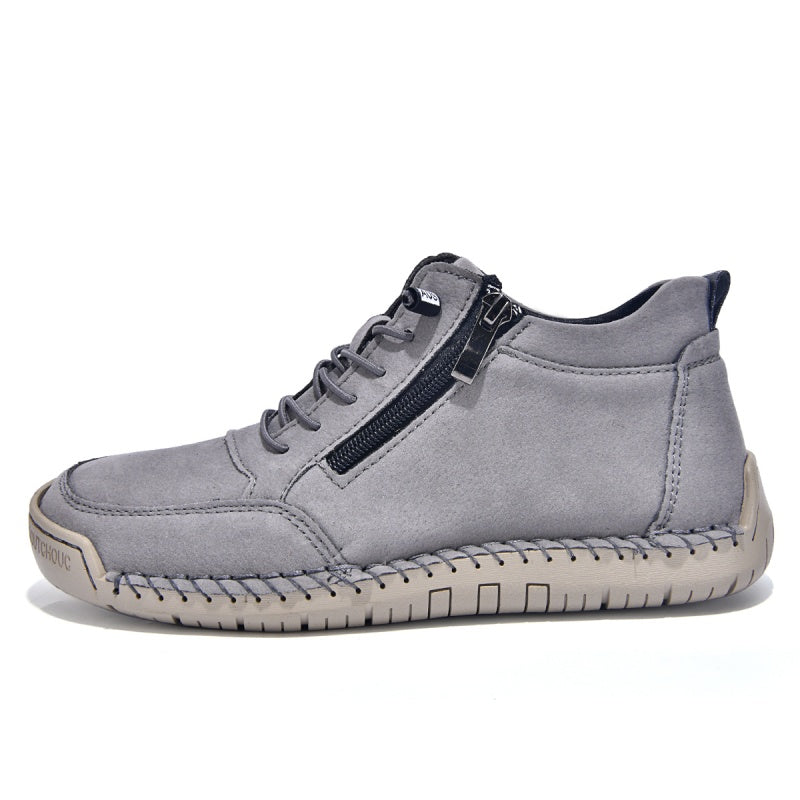 Men’s Handmade Leather Work & Outdoor Shoes – Side Zipper, Arch Support, Wide Fit, Comfortable Non-Slip Sole for All-Day Wear