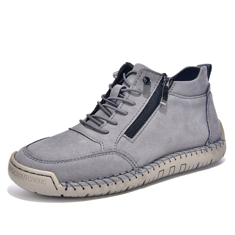 Men’s Handmade Leather Work & Outdoor Shoes – Side Zipper, Arch Support, Wide Fit, Comfortable Non-Slip Sole for All-Day Wear