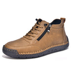 Men’s Handmade Leather Work & Outdoor Shoes – Side Zipper, Arch Support, Wide Fit, Comfortable Non-Slip Sole for All-Day Wear