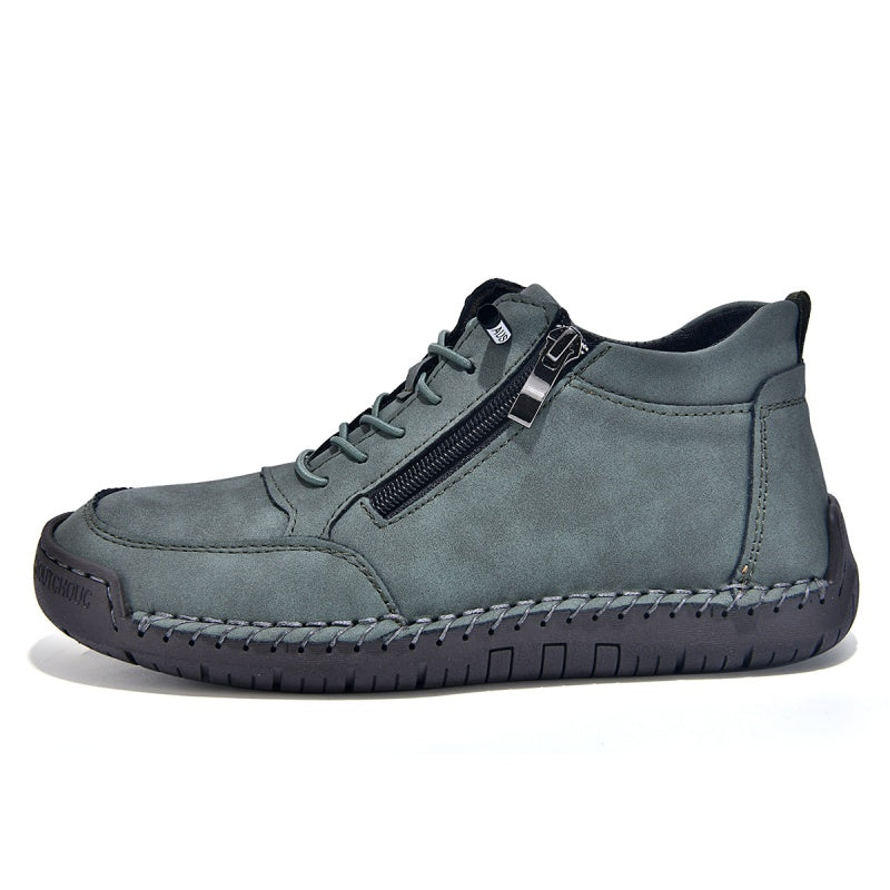 Men’s Handmade Leather Work & Outdoor Shoes – Side Zipper, Arch Support, Wide Fit, Comfortable Non-Slip Sole for All-Day Wear