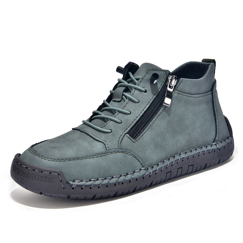 Men’s Handmade Leather Work & Outdoor Shoes – Side Zipper, Arch Support, Wide Fit, Comfortable Non-Slip Sole for All-Day Wear