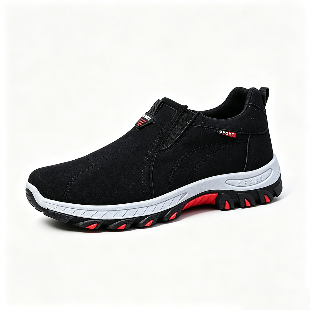 Men's Suede Walking Shoes - Slip-On, Cushioned, Wide Toe Box with Arch Support