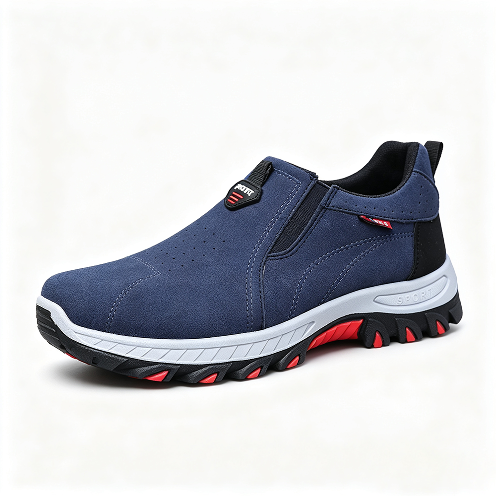 Men's Suede Walking Shoes - Slip-On, Cushioned, Wide Toe Box with Arch Support