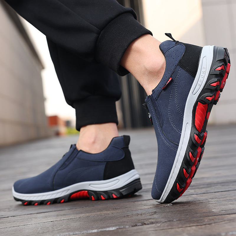 Men's Suede Walking Shoes - Slip-On, Cushioned, Wide Toe Box with Arch Support