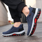 Men's Suede Walking Shoes - Slip-On, Cushioned, Wide Toe Box with Arch Support