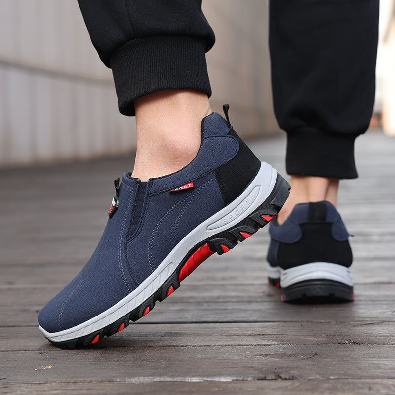 Men's Suede Walking Shoes - Slip-On, Cushioned, Wide Toe Box with Arch Support