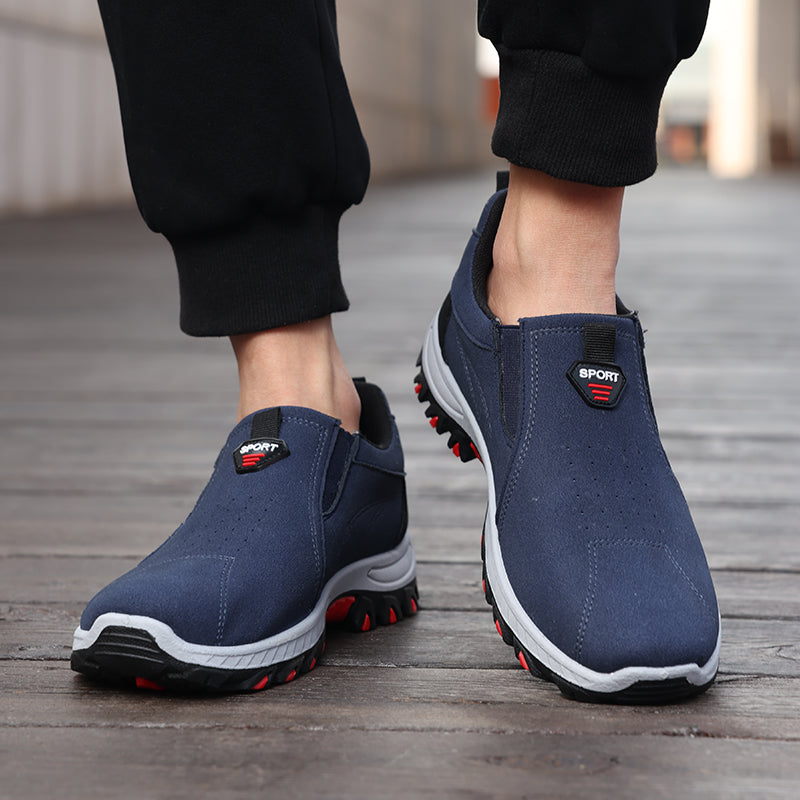 Men's Suede Walking Shoes - Slip-On, Cushioned, Wide Toe Box with Arch Support