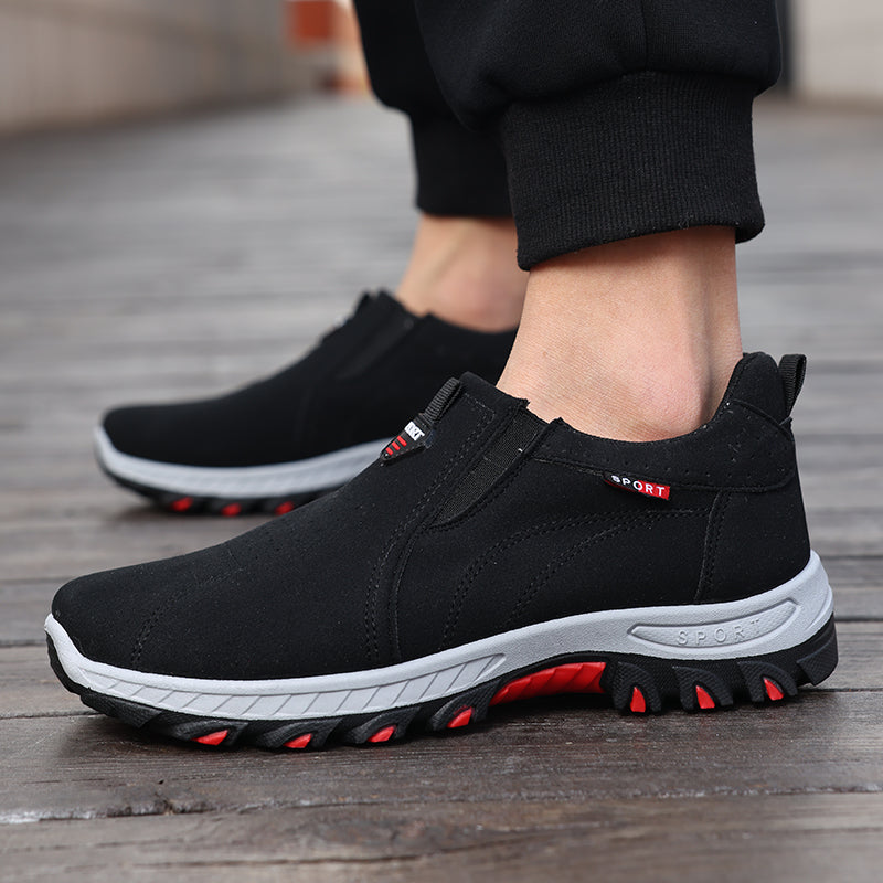 Men's Suede Walking Shoes - Slip-On, Cushioned, Wide Toe Box with Arch Support
