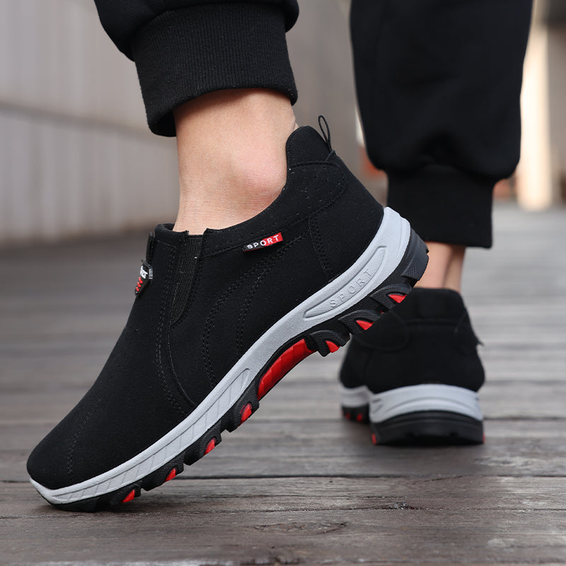 Men's Suede Walking Shoes - Slip-On, Cushioned, Wide Toe Box with Arch Support