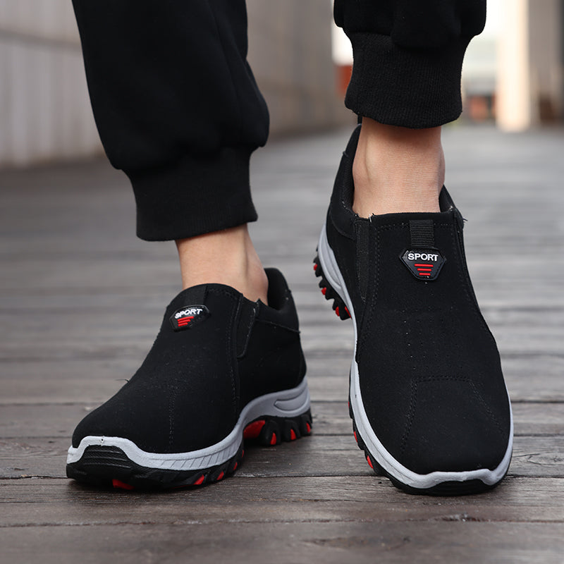 Men's Suede Walking Shoes - Slip-On, Cushioned, Wide Toe Box with Arch Support