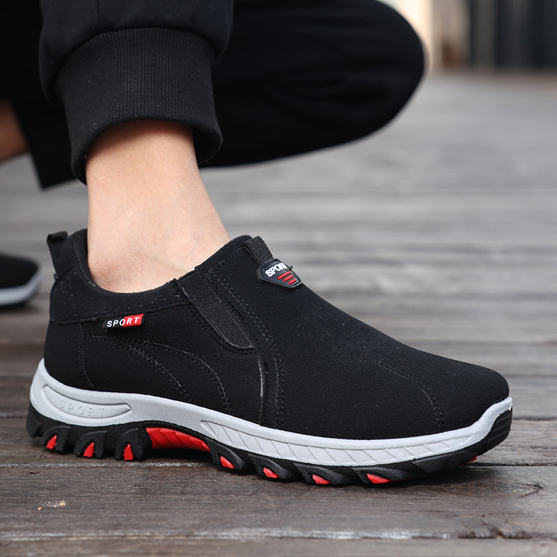 Men's Suede Walking Shoes - Slip-On, Cushioned, Wide Toe Box with Arch Support