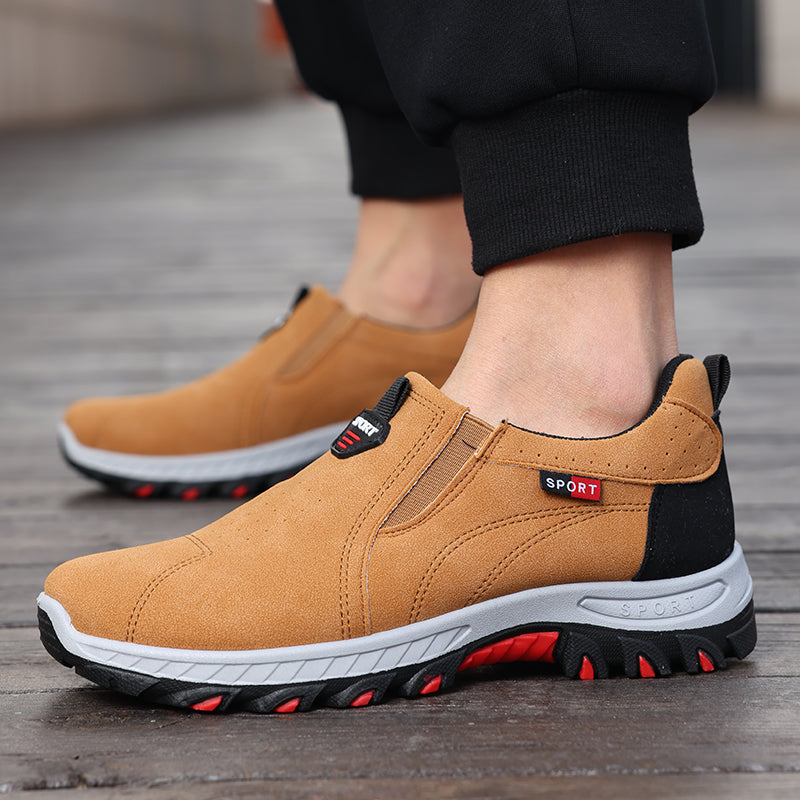 Men's Suede Walking Shoes - Slip-On, Cushioned, Wide Toe Box with Arch Support