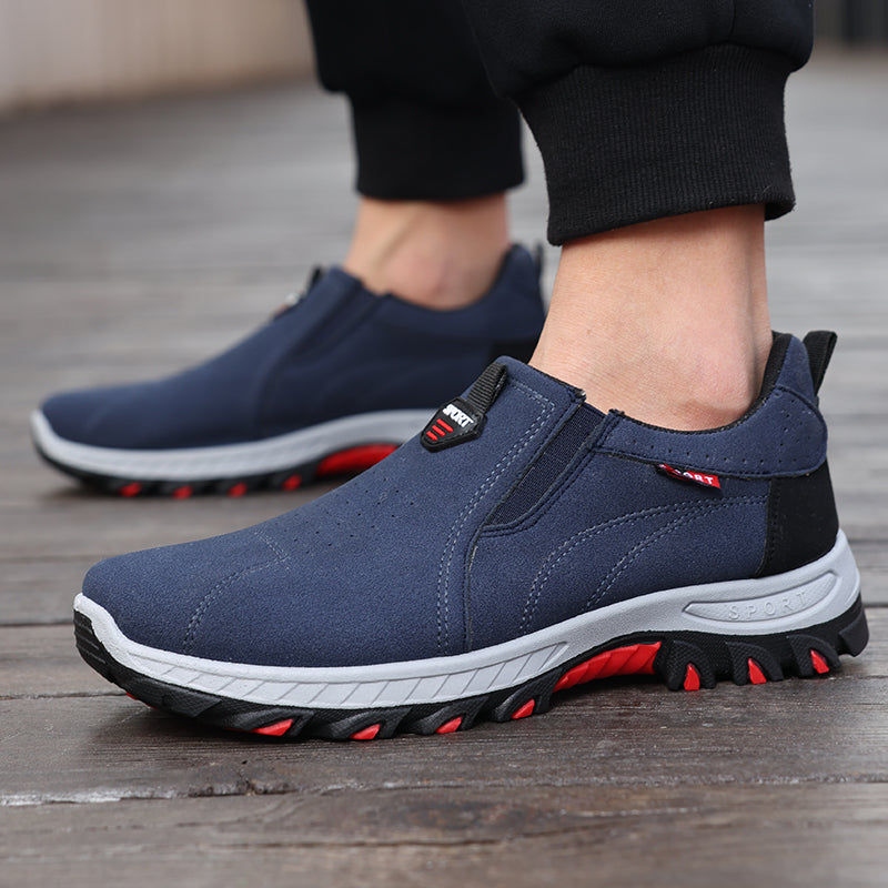 Men's Suede Walking Shoes - Slip-On, Cushioned, Wide Toe Box with Arch Support