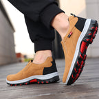 Men's Suede Walking Shoes - Slip-On, Cushioned, Wide Toe Box with Arch Support