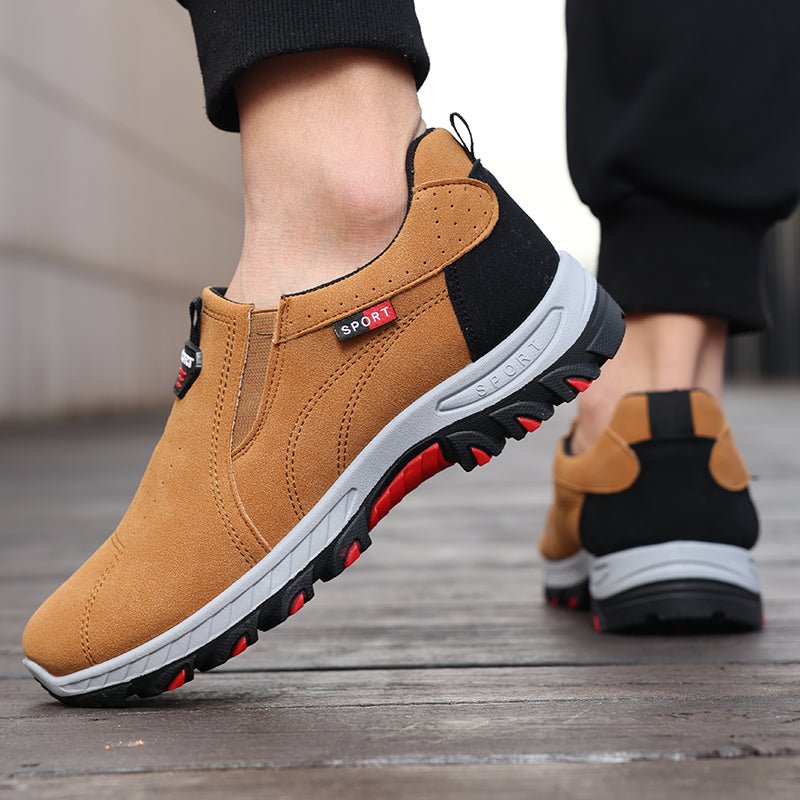 Men's Suede Walking Shoes - Slip-On, Cushioned, Wide Toe Box with Arch Support