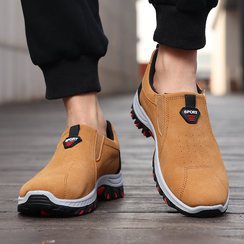 Men's Suede Walking Shoes - Slip-On, Cushioned, Wide Toe Box with Arch Support