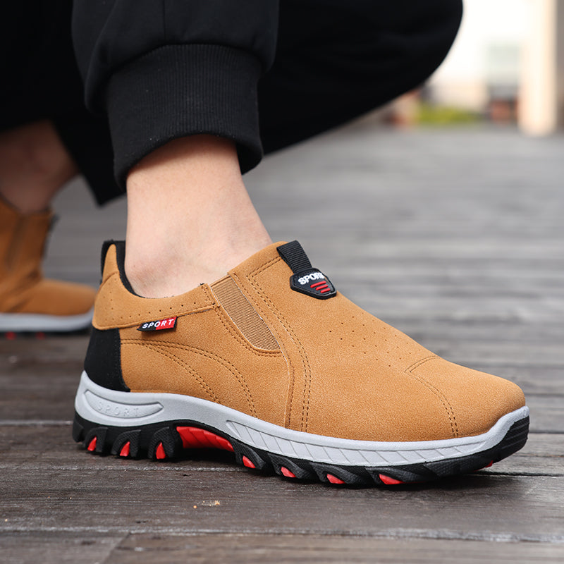 Men's Suede Walking Shoes - Slip-On, Cushioned, Wide Toe Box with Arch Support