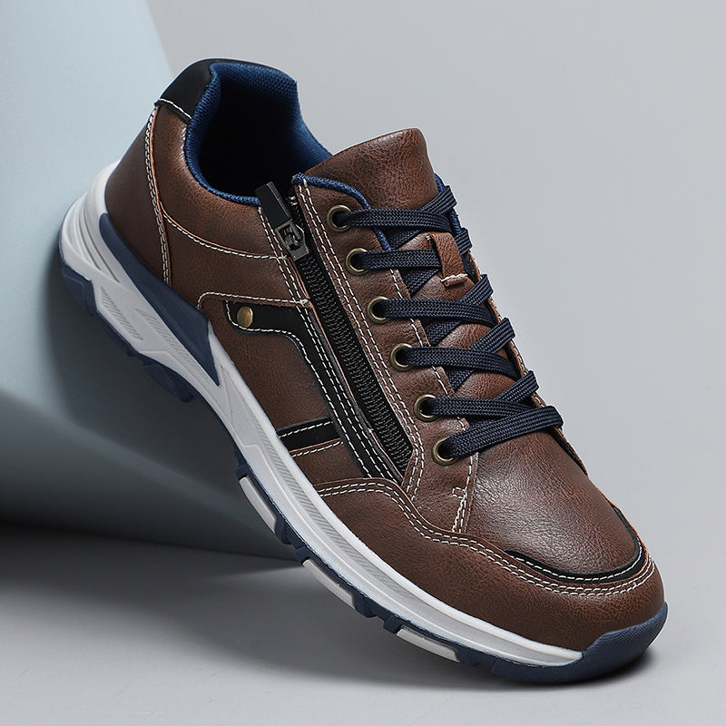⏰Limited-Time 70% OFF –Men's Genuine Leather Walking Shoes - Side Zipper, Lightweight, Wide Toe Box with Arch Support