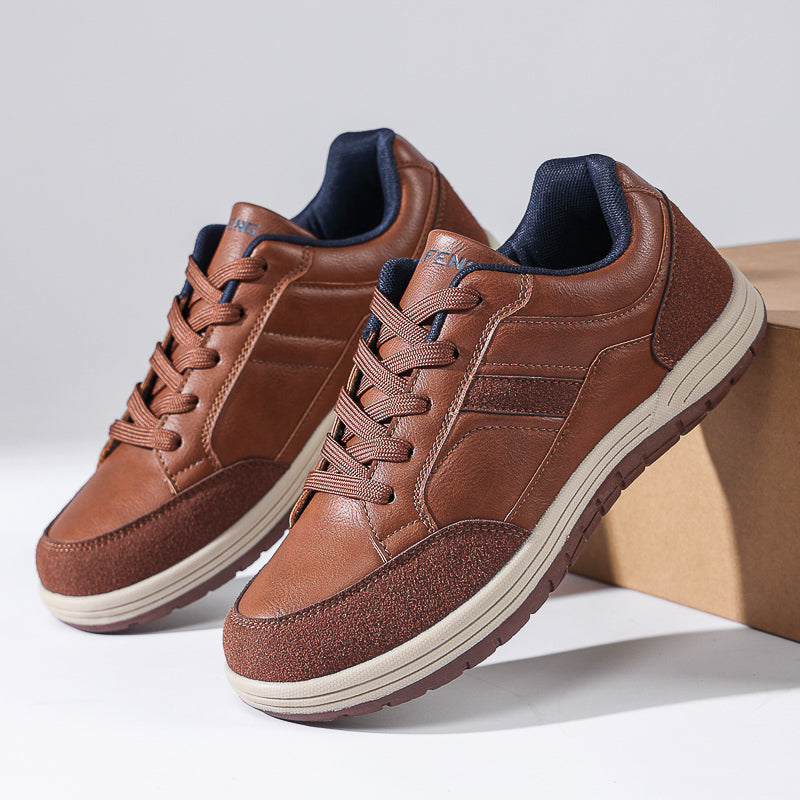 Men's Genuine Leather Walking Shoes - Lace-Up, Maximum Support, Wide Toe Box with Arch Support