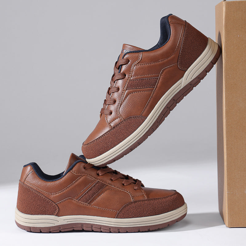 Men's Genuine Leather Walking Shoes - Lace-Up, Maximum Support, Wide Toe Box with Arch Support
