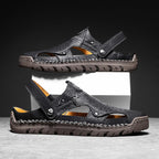 (⏰Limited Time Sale 70% OFF🔥)Men's Full-Grain Leather Sandals – Closed-Toe, Adjustable for Fishing & Gardening