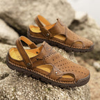 (⏰Limited Time Sale 70% OFF🔥)Men's Full-Grain Leather Sandals – Closed-Toe, Adjustable for Fishing & Gardening
