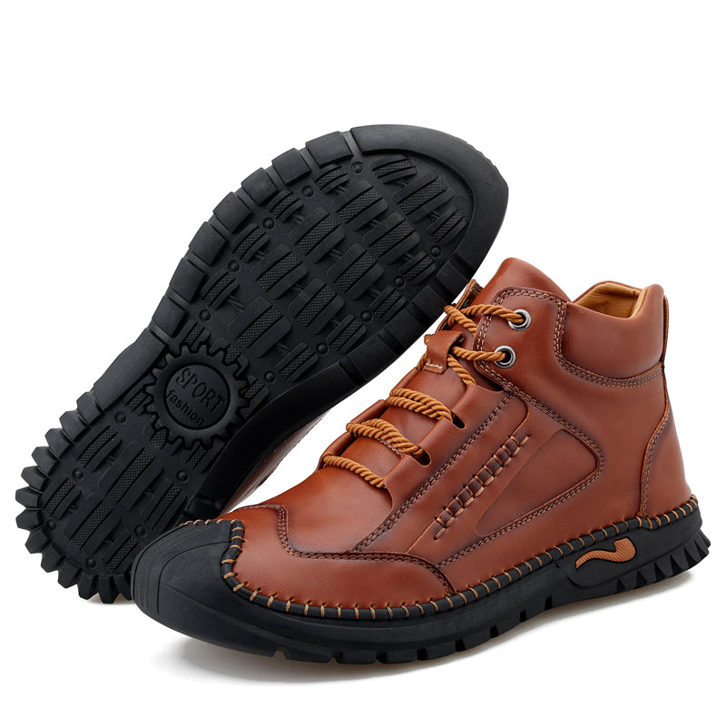 (⏰Limited Time Sale 70% OFF 🔥)Men’s Genuine Leather Hiking Boots Outdoor Casual Shoes Durable Hand-Stitched Wide Toe Work Ankle Support Walking Sneakers
