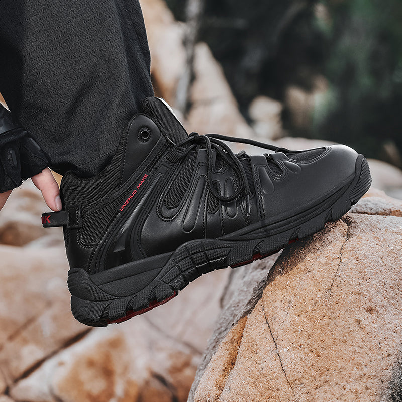 (🔥Last Day Promotion 70% OFF 🎁) Men’s Leather Hiking and Work Boots, Waterproof Lightweight Orthopedic Comfort, Slip Resistant Anti Puncture, Shock Absorbing Arch and Ankle Support, for Wet Trails Construction and Long Walks