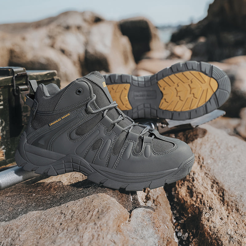 (🔥Last Day Promotion 70% OFF 🎁) Men’s Leather Hiking and Work Boots, Waterproof Lightweight Orthopedic Comfort, Slip Resistant Anti Puncture, Shock Absorbing Arch and Ankle Support, for Wet Trails Construction and Long Walks