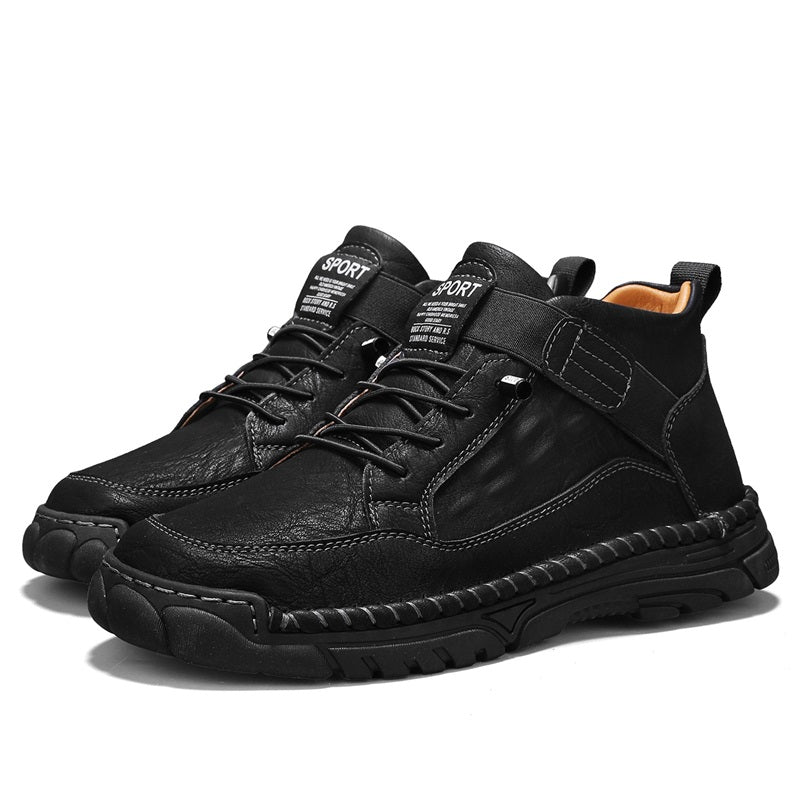 Mens Casual Leather Shoes Ankle Chukka Boots Slip On Lightweight Loafers Mid top Walking Driving Shoes for Male