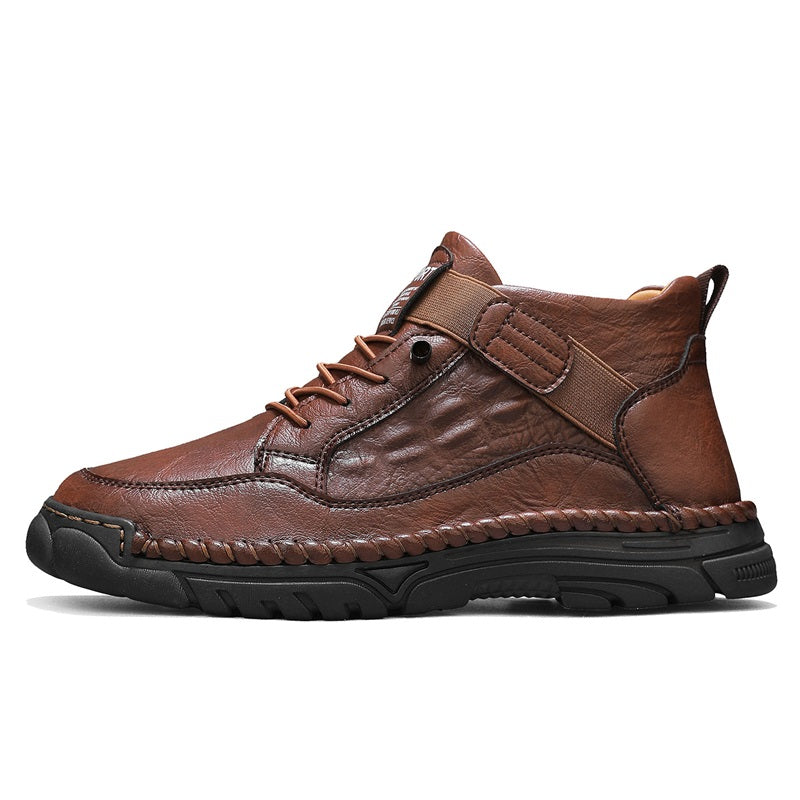 Mens Casual Leather Shoes Ankle Chukka Boots Slip On Lightweight Loafers Mid top Walking Driving Shoes for Male