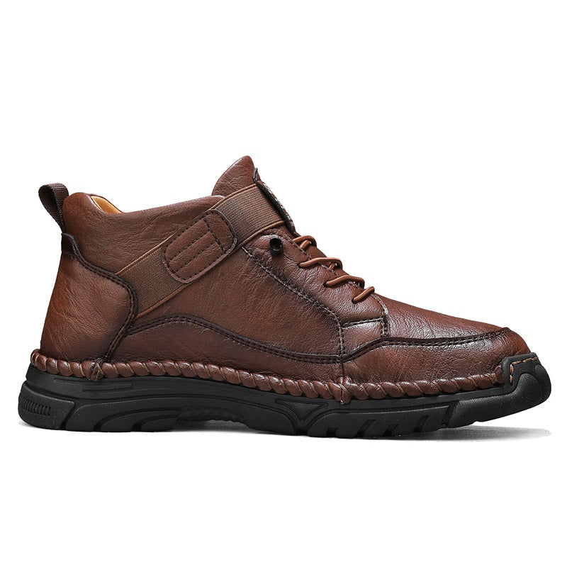 Mens Casual Leather Shoes Ankle Chukka Boots Slip On Lightweight Loafers Mid top Walking Driving Shoes for Male