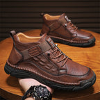 Mens Casual Leather Shoes Ankle Chukka Boots Slip On Lightweight Loafers Mid top Walking Driving Shoes for Male