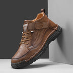 Mens Casual Leather Shoes Ankle Chukka Boots Slip On Lightweight Loafers Mid top Walking Driving Shoes for Male