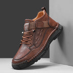 Mens Casual Leather Shoes Ankle Chukka Boots Slip On Lightweight Loafers Mid top Walking Driving Shoes for Male