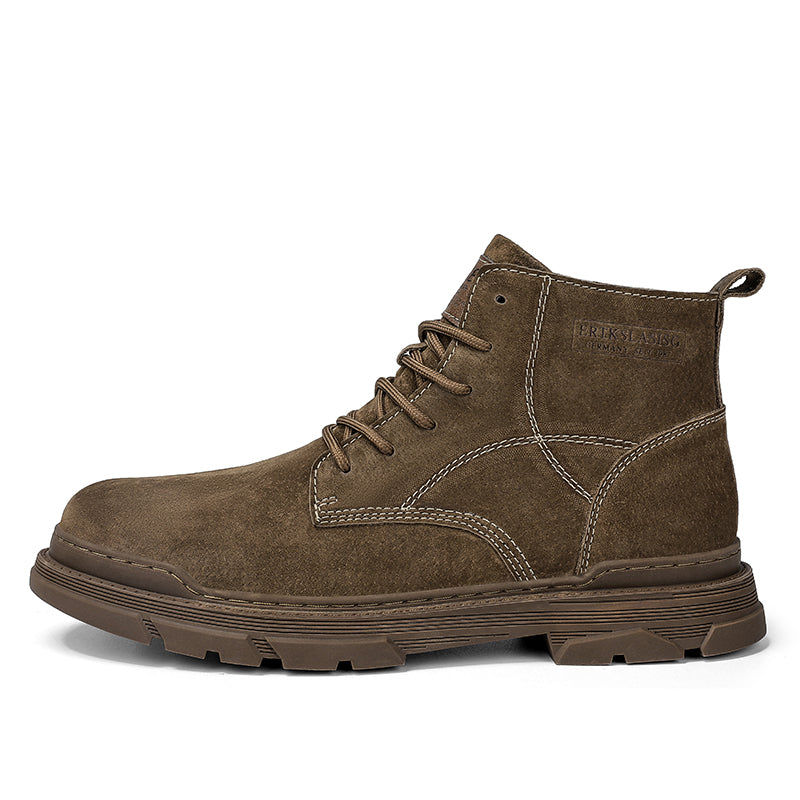 Men’s Leather Work Chukka Boots, Hand-Stitched Lace-Up Ankle Boots with Waterproof Lining, Non-Slip/Oil-Resistant Sole, Arch Support