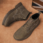 Men’s Leather Work Chukka Boots, Hand-Stitched Lace-Up Ankle Boots with Waterproof Lining, Non-Slip/Oil-Resistant Sole, Arch Support
