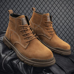 Men’s Leather Work Chukka Boots, Hand-Stitched Lace-Up Ankle Boots with Waterproof Lining, Non-Slip/Oil-Resistant Sole, Arch Support