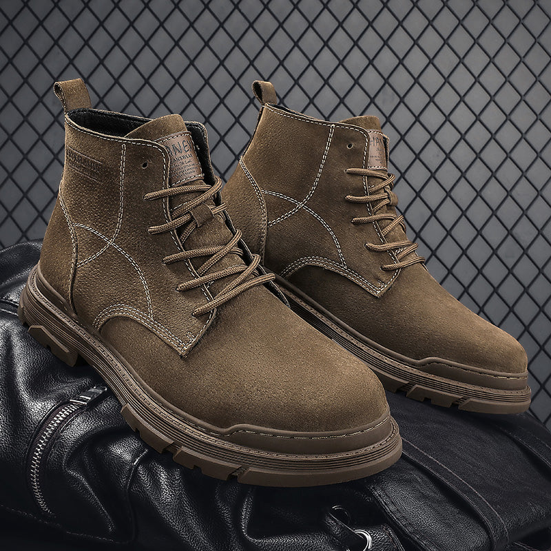 Men’s Leather Work Chukka Boots, Hand-Stitched Lace-Up Ankle Boots with Waterproof Lining, Non-Slip/Oil-Resistant Sole, Arch Support