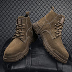 Men’s Leather Work Chukka Boots, Hand-Stitched Lace-Up Ankle Boots with Waterproof Lining, Non-Slip/Oil-Resistant Sole, Arch Support