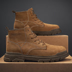 Men’s Leather Work Chukka Boots, Hand-Stitched Lace-Up Ankle Boots with Waterproof Lining, Non-Slip/Oil-Resistant Sole, Arch Support