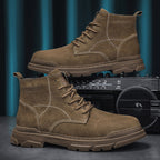 Men’s Leather Work Chukka Boots, Hand-Stitched Lace-Up Ankle Boots with Waterproof Lining, Non-Slip/Oil-Resistant Sole, Arch Support