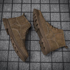 Men’s Leather Work Chukka Boots, Hand-Stitched Lace-Up Ankle Boots with Waterproof Lining, Non-Slip/Oil-Resistant Sole, Arch Support