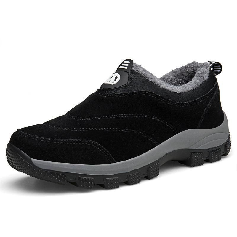 Men's Slip-On Fleece-Lined Hiking Shoes - Winter Warmth & Anti-Slip Grip