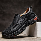 Men’s Handmade Perforated Leather Work & Outdoor Shoes – Arch Support, Wide Toe Box, Easy Slip-On, Rugged Non-Slip Sole