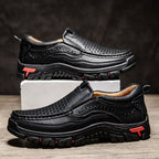 Men’s Handmade Perforated Leather Work & Outdoor Shoes – Arch Support, Wide Toe Box, Easy Slip-On, Rugged Non-Slip Sole